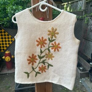 Vintage Embroidered wool vest with floral detail